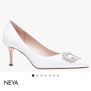 Nina White Pointed Toe Crystal Buckle Pump